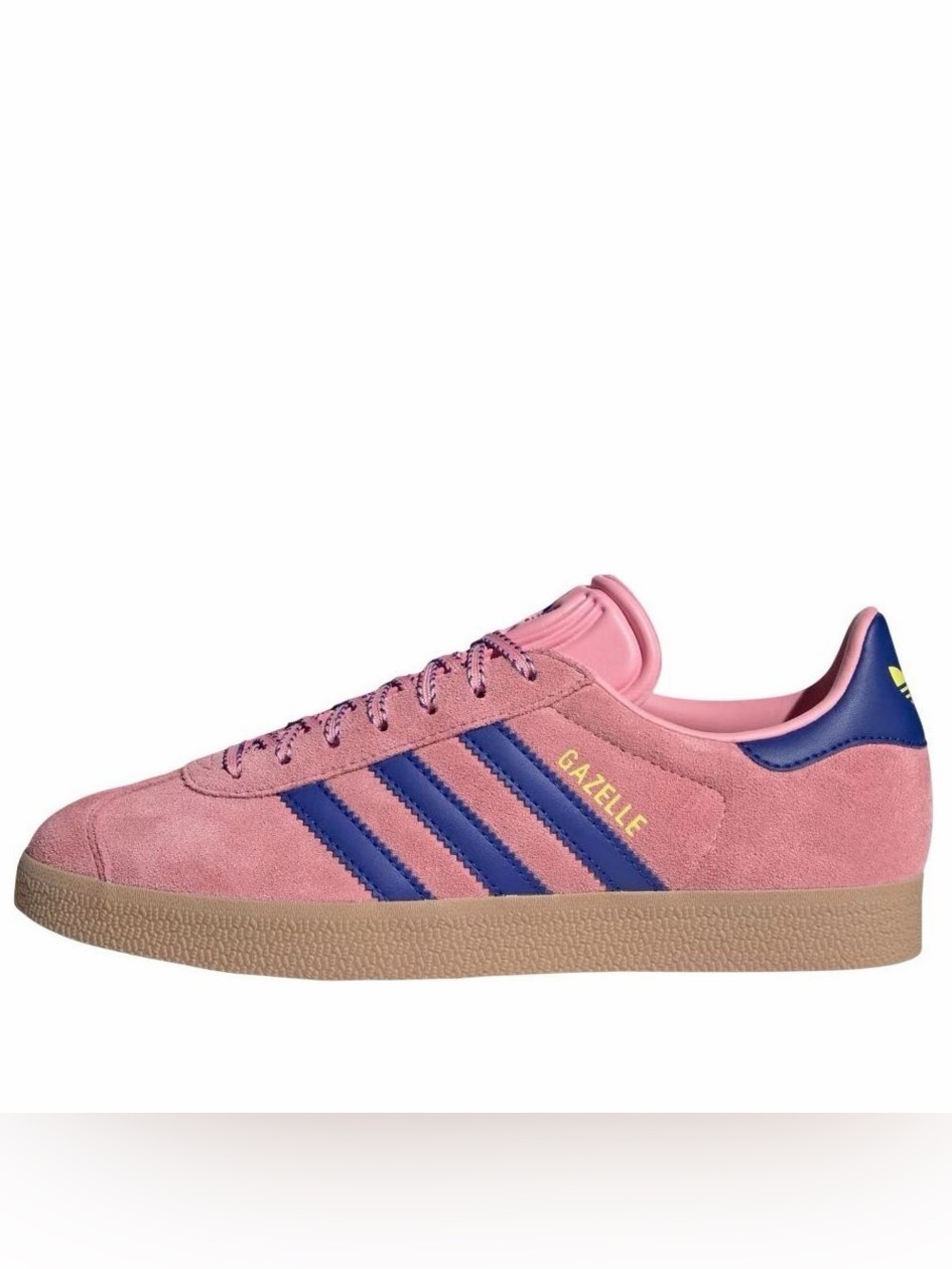 adidas Gazelle Pink Suede with Blue Stripes and Gum Sole